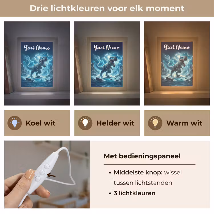 Dino - Blauw - Jongens Light Box met kabel (Kinderlampje) klein -USP_lichtkleurNL