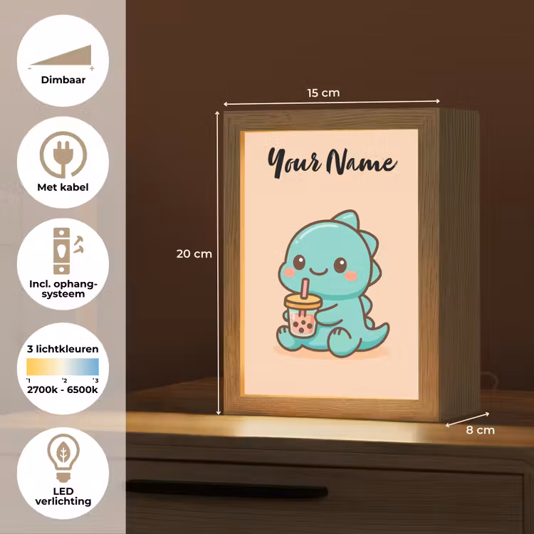 Dino - Boba - Turquoise Light Box met kabel (Kinderlampje) klein -USP_NL
