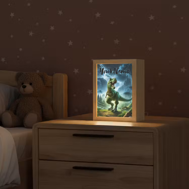 Dino - Jongens - Groen - Blauw - T-Rex Light Box met kabel (Kinderlampje) klein -sfeer1_kind