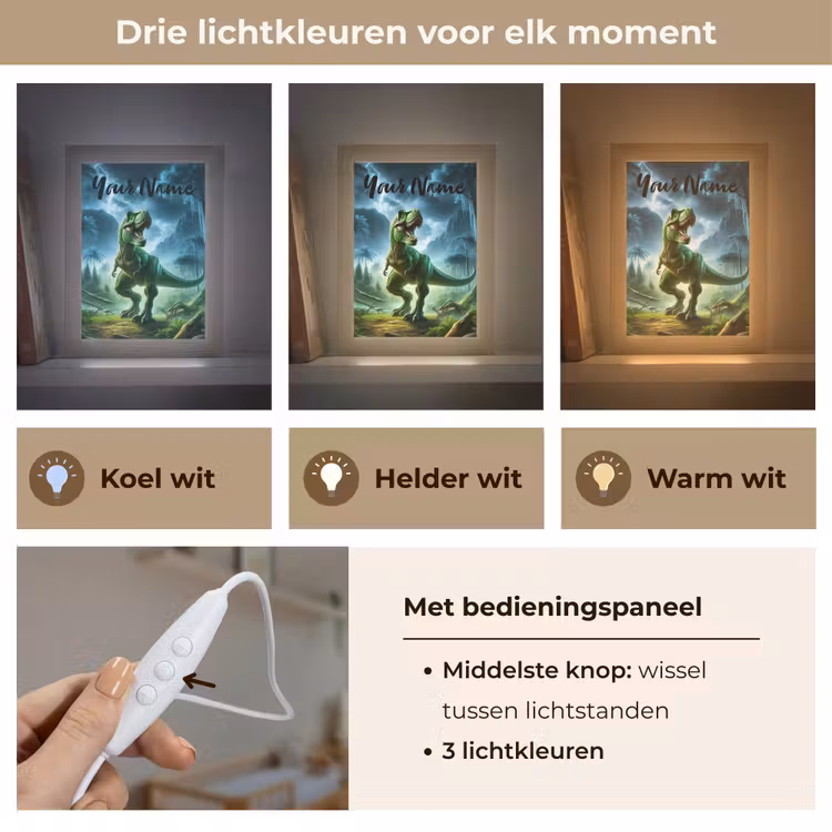 Dino - Jongens - Groen - Blauw - T-Rex Light Box met kabel (Kinderlampje) klein -USP_lichtkleurNL