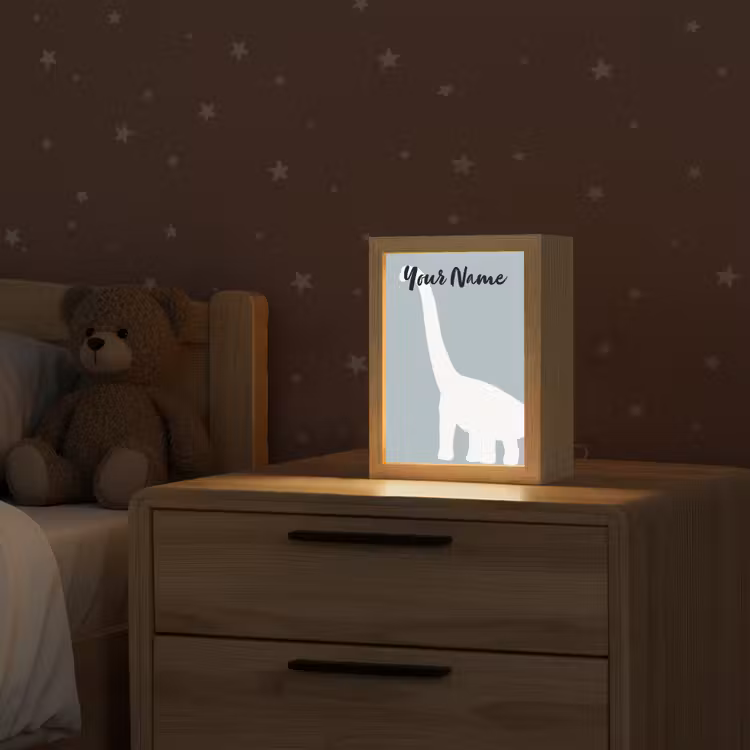 Dino - Brachiosaurus - Dinosaurus - Blauw Light Box met kabel (Kinderlampje) klein -sfeer1_kind