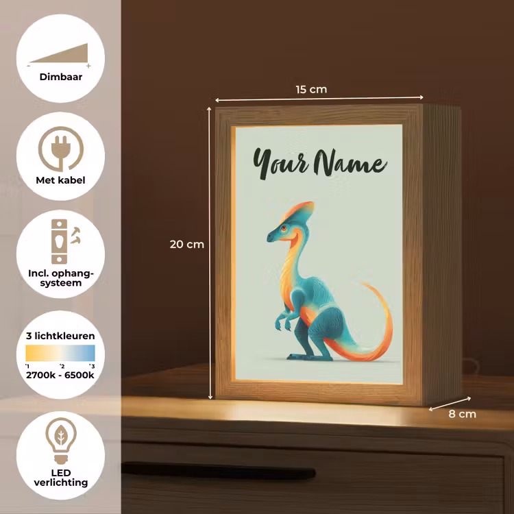 Dino - Cartoon - Oranje - Poten Light Box met kabel (Kinderlampje) klein -USP_NL