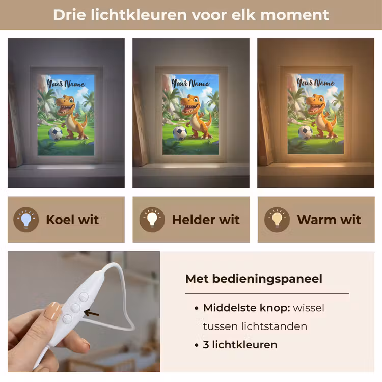 Dino - Voetbal - Groen Light Box met kabel (Kinderlampje) klein -USP_lichtkleurNL