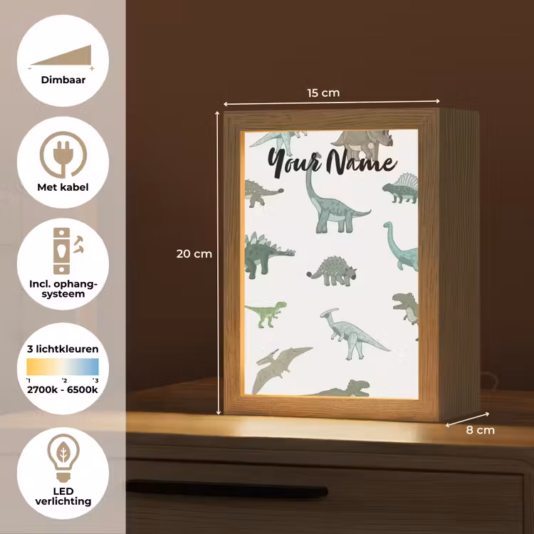 Dino - Groen - Jongens - Dinosaurus - Blauw Light Box met kabel (Kinderlampje) klein -USP_NL