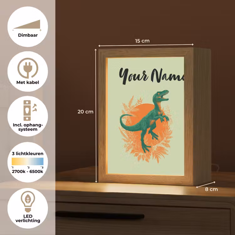 Dino - Groen - Bladeren - Cirkel Light Box met kabel (Kinderlampje) klein -USP_NL