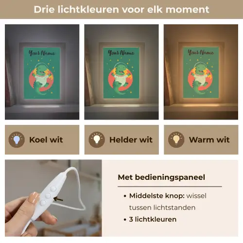 Dino - Groen - Planeet Light Box met kabel (Kinderlampje) klein -USP_lichtkleurNL