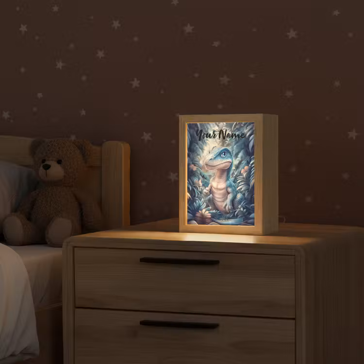 Dino - Jungle - Blauw Light Box met kabel (Kinderlampje) klein -sfeer1_kind