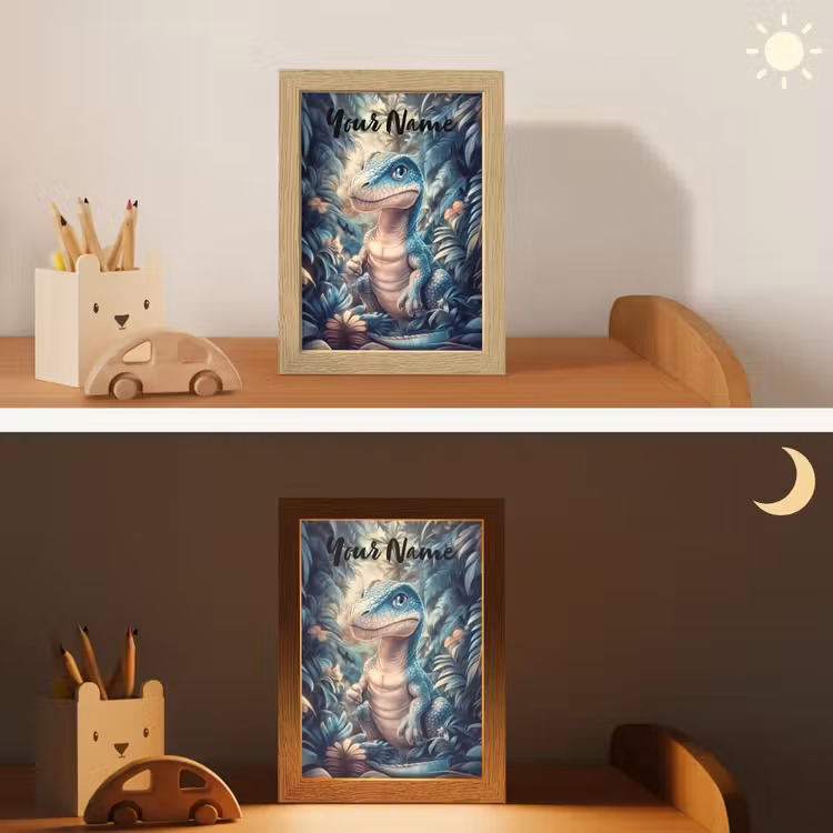 Dino - Jungle - Blauw Light Box met kabel (Kinderlampje) klein -sfeer3_kind