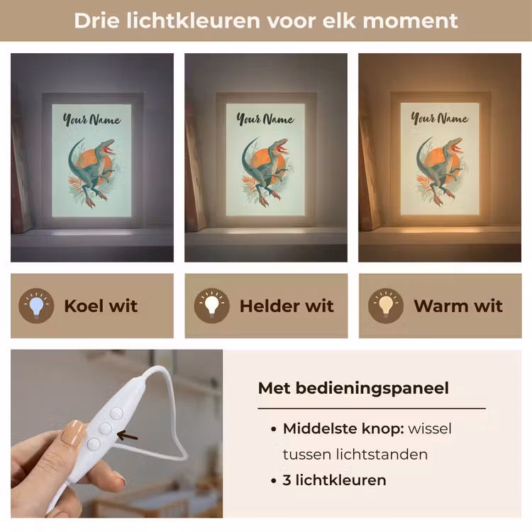 Dino - Bladeren - Grafisch - Groen Light Box met kabel (Kinderlampje) klein -USP_lichtkleurNL