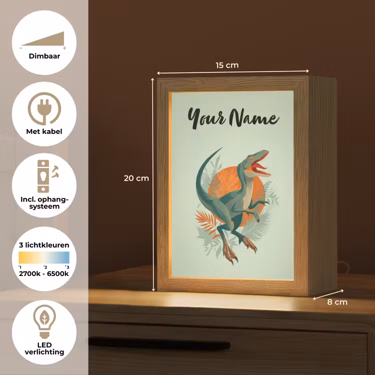 Dino - Bladeren - Grafisch - Groen Light Box met kabel (Kinderlampje) klein -USP_NL