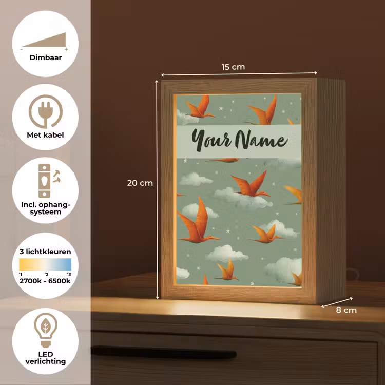 Dino - Oranje - Patroon - Wolken Light Box met kabel (Kinderlampje) klein -USP_NL