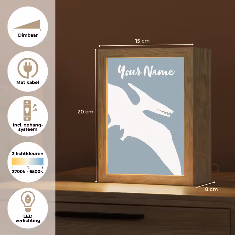 Dino - Pteranodon - Dinosaurus - Blauw Light Box met kabel (Kinderlampje) klein -USP_NL