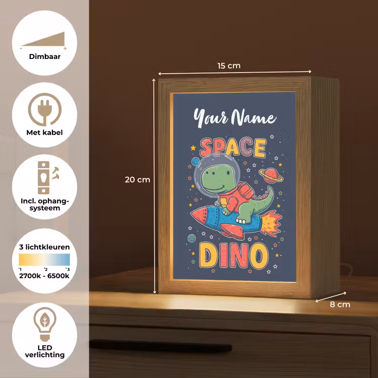 Dino - Raket - Kleurrijk Light Box met kabel (Kinderlampje) klein -USP_NL