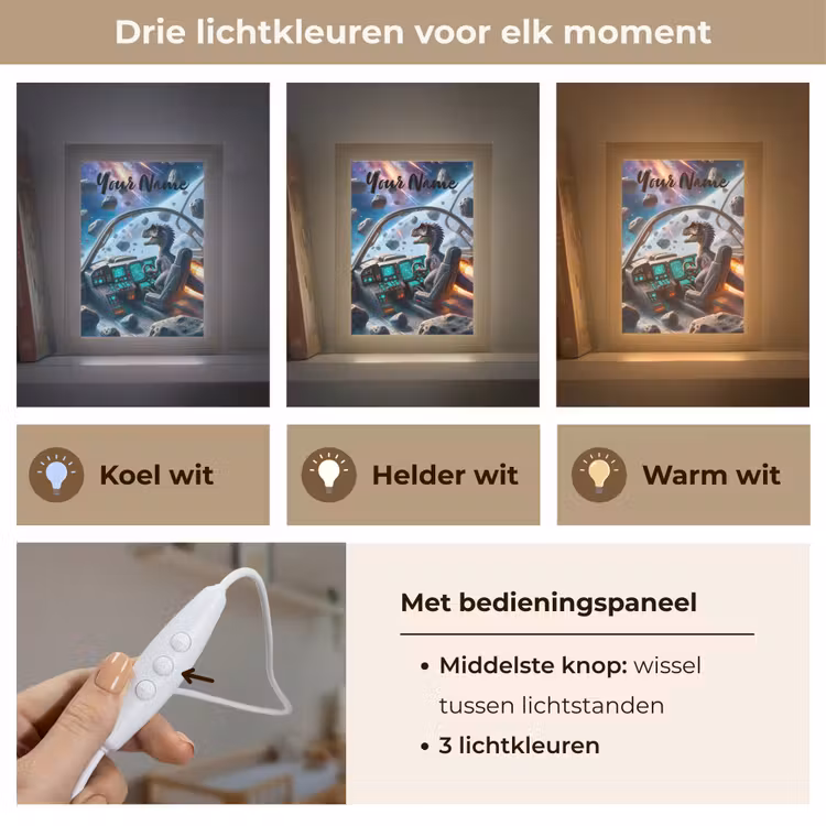 Dino - Ruimte - Jongens Light Box met kabel (Kinderlampje) klein -USP_lichtkleurNL