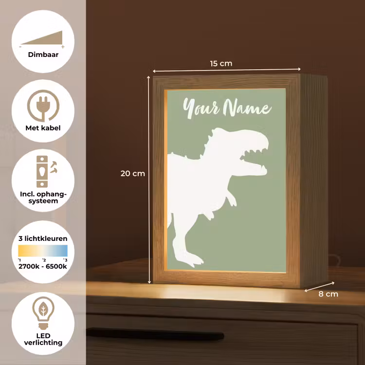 Dino - T-rex - Dinosaurus - Groen - Tyrannosaurus rex Light Box met kabel (Kinderlampje) klein -USP_NL