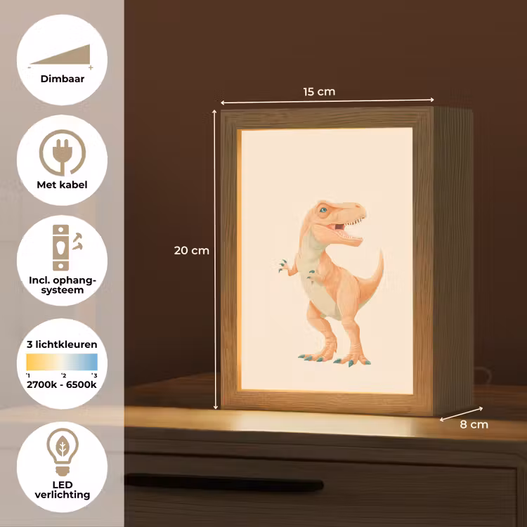 Dino - T-Rex - Oranje Light Box met kabel (Kinderlampje) klein -USP_NL