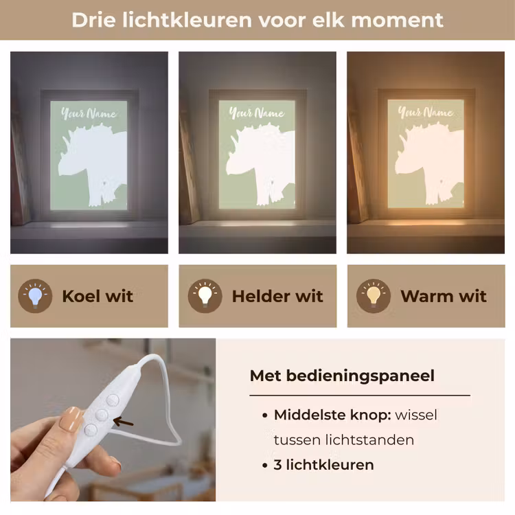 Dino - Triceratops - Dinosaurus - Groen Light Box met kabel (Kinderlampje) klein -USP_lichtkleurNL