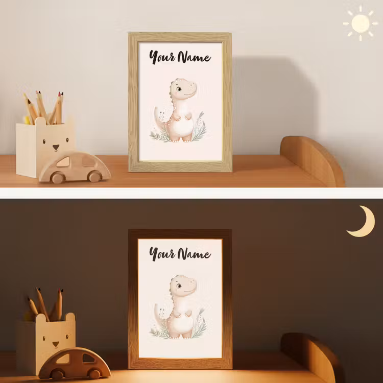 Dinosaurus - Pastel - Bladeren Light Box met kabel (Kinderlampje) klein -sfeer3_kind