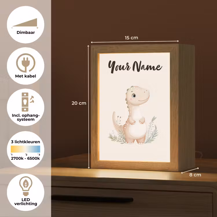 Dinosaurus - Pastel - Bladeren Light Box met kabel (Kinderlampje) klein -USP_NL