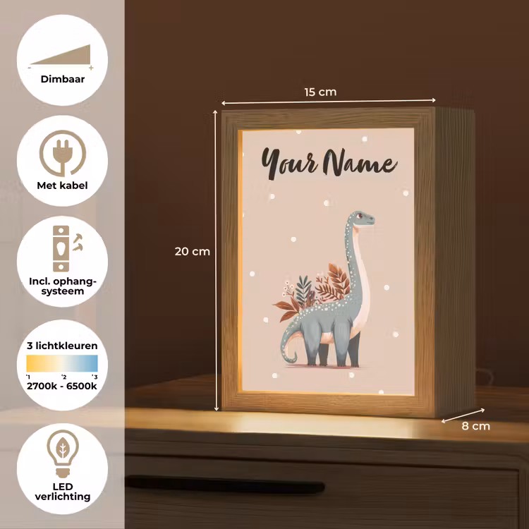 Dinosaurus - Planten - Stippen - Beige Light Box met kabel (Kinderlampje) klein -USP_NL