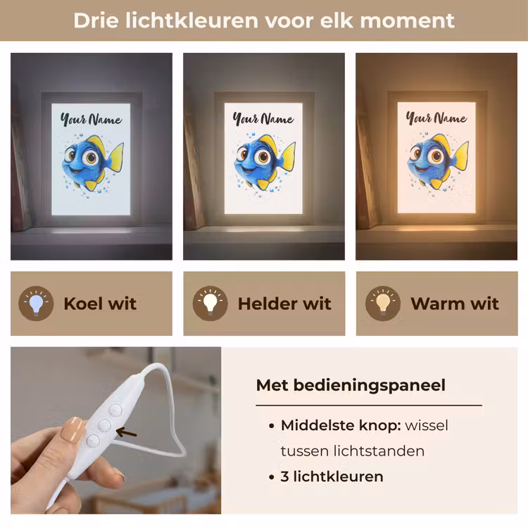 Doktersvis - Blauw - Vis - Spetters Light Box met kabel (Kinderlampje) klein -USP_lichtkleurNL