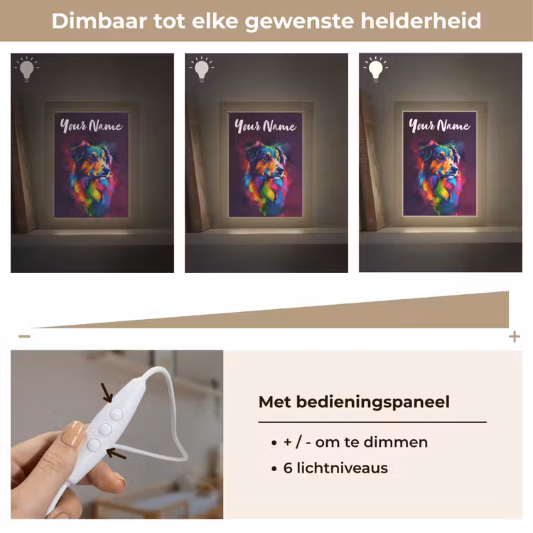 Hond - Kleurrijk - Dier - Dierenhoofd Light Box met kabel (Kinderlampje) klein -USP_dimbaarNL