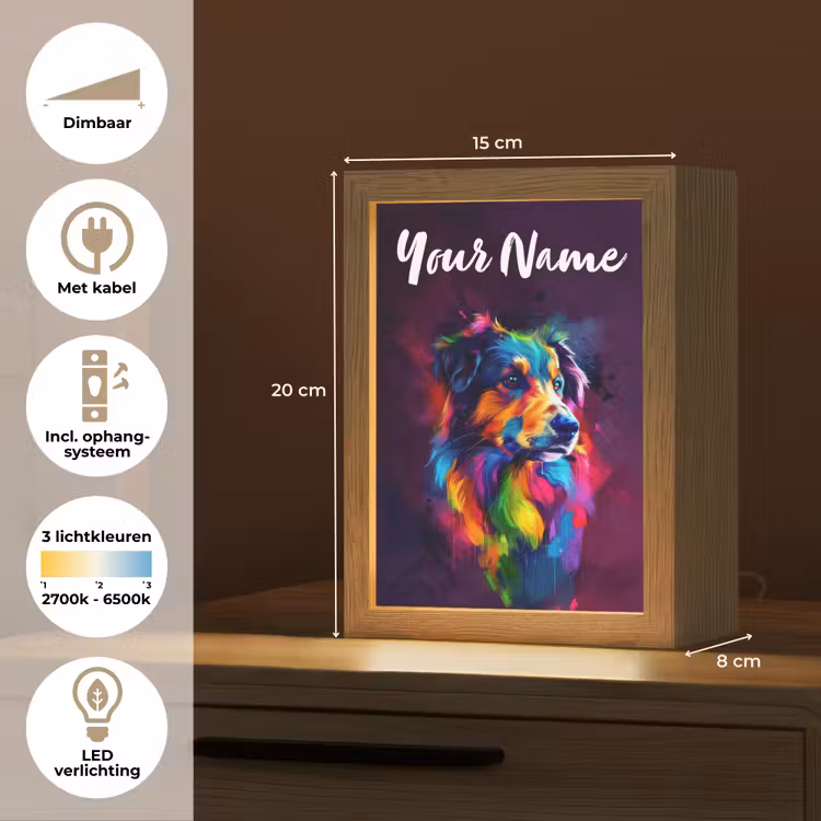 Hond - Kleurrijk - Dier - Dierenhoofd Light Box met kabel (Kinderlampje) klein -USP_NL