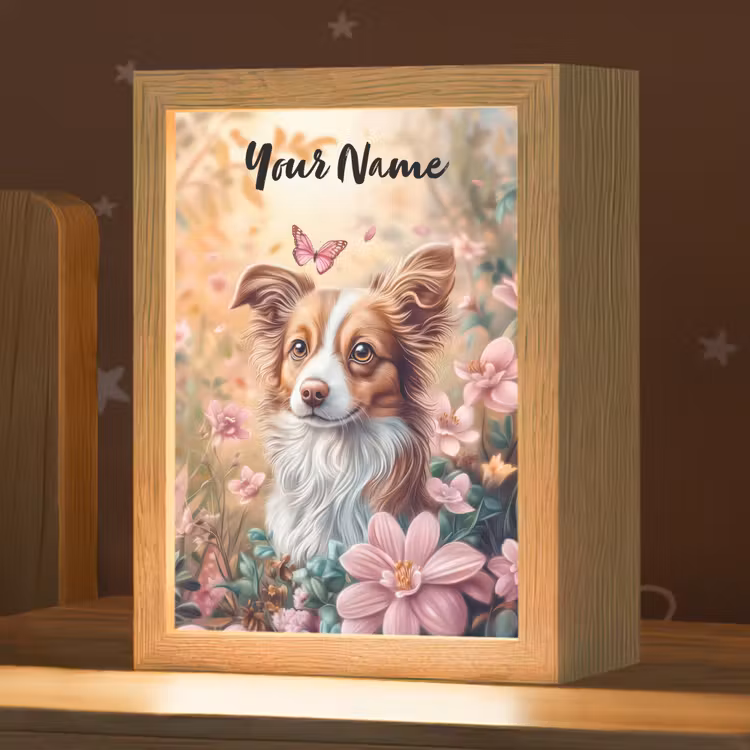 Hond - Bloemen - Roze Light Box met kabel (Kinderlampje) klein -zzz_3d_website