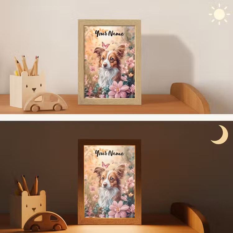 Hond - Bloemen - Roze Light Box met kabel (Kinderlampje) klein -sfeer3_kind