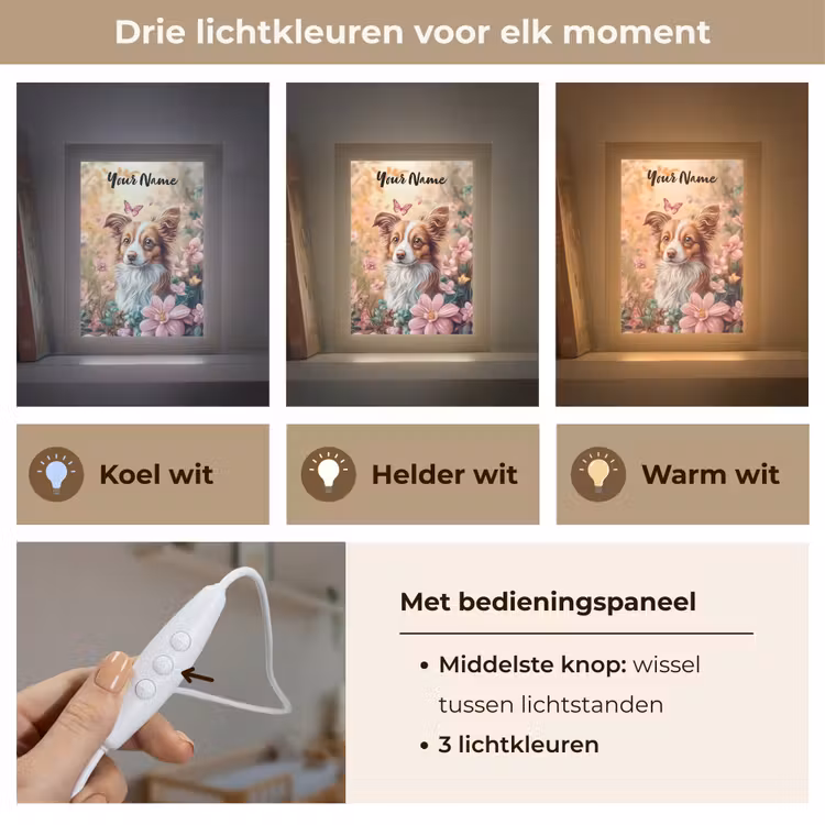 Hond - Bloemen - Roze Light Box met kabel (Kinderlampje) klein -USP_lichtkleurNL