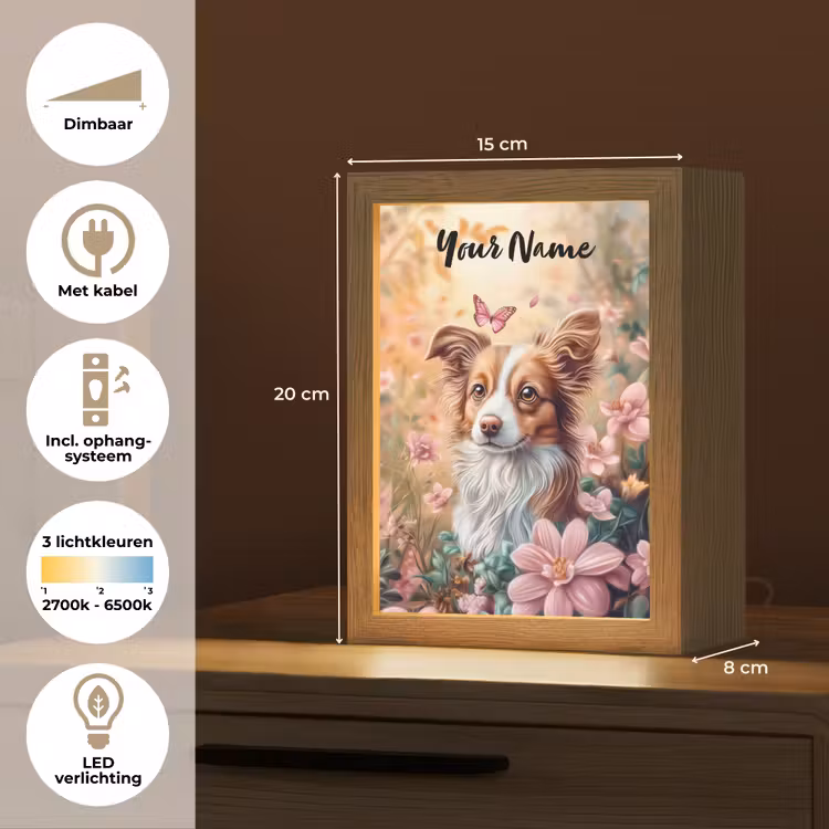 Hond - Bloemen - Roze Light Box met kabel (Kinderlampje) klein -USP_NL
