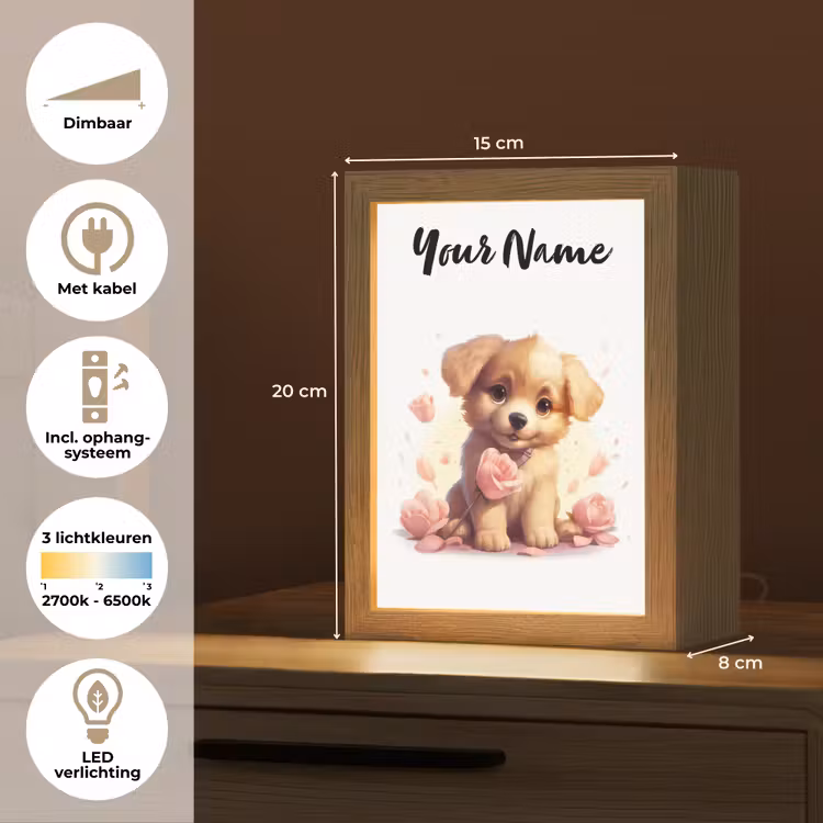 Hond - Bloemen - Roze - Meisjes - Kind Light Box met kabel (Kinderlampje) klein -USP_NL