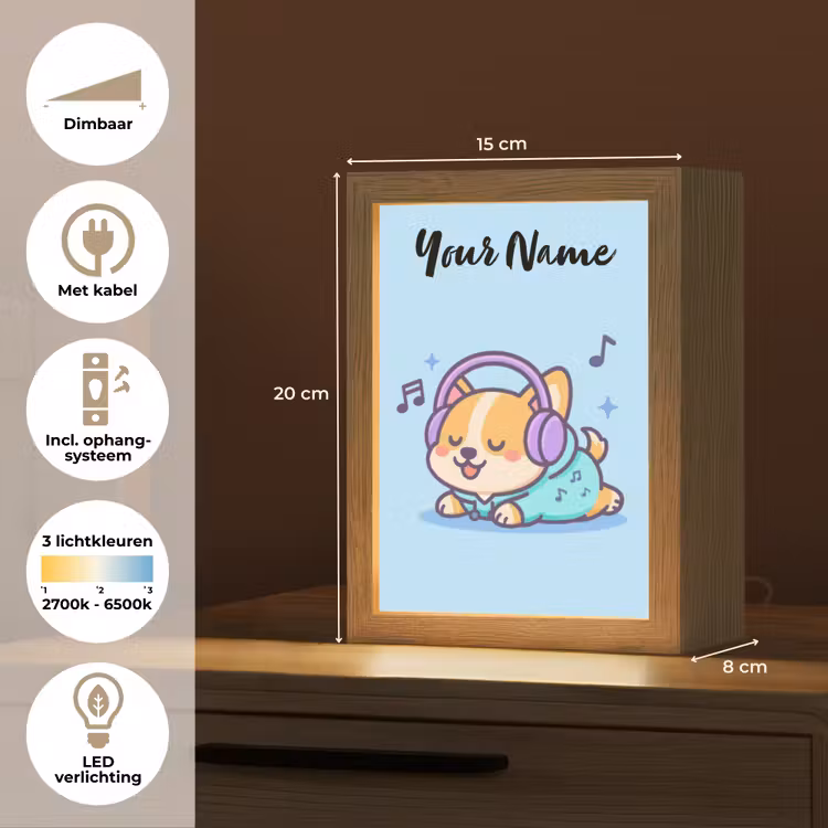 Hondje - Koptelefoon - Blauw - Muzieknoten Light Box met kabel (Kinderlampje) klein -USP_NL