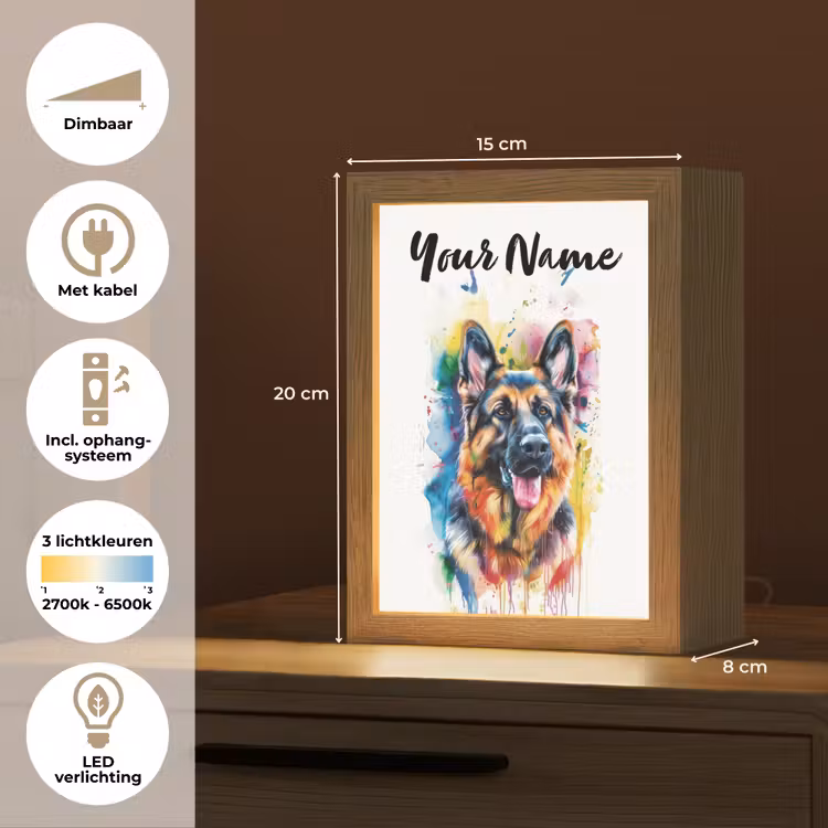 Hond - Verf - Dieren - Kleurrijk - Duitse Herder Light Box met kabel (Kinderlampje) klein -USP_NL