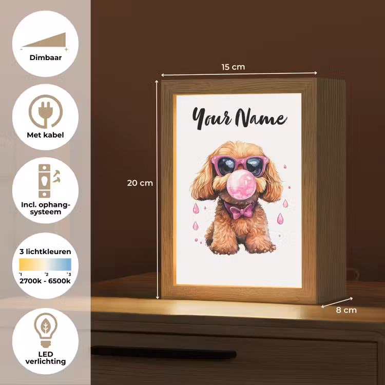 Hond - Roze - Kauwgom Light Box met kabel (Kinderlampje) klein -USP_NL