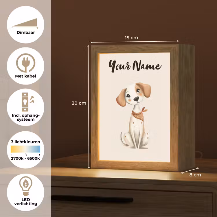 Hond - Pup - Beige Light Box met kabel (Kinderlampje) klein -USP_NL