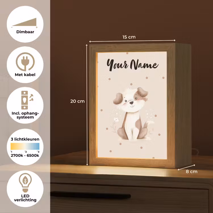 Hond - Gevlekt - Bruin - Stippen Light Box met kabel (Kinderlampje) klein -USP_NL
