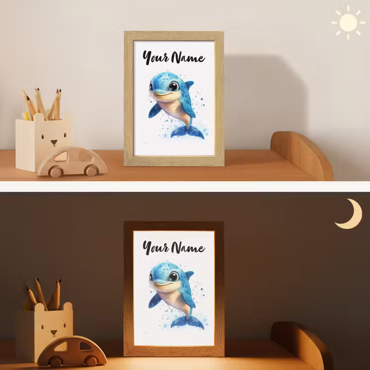 Dolfijn - Blauw - Water - Druppels Light Box met kabel (Kinderlampje) klein -sfeer3_kind