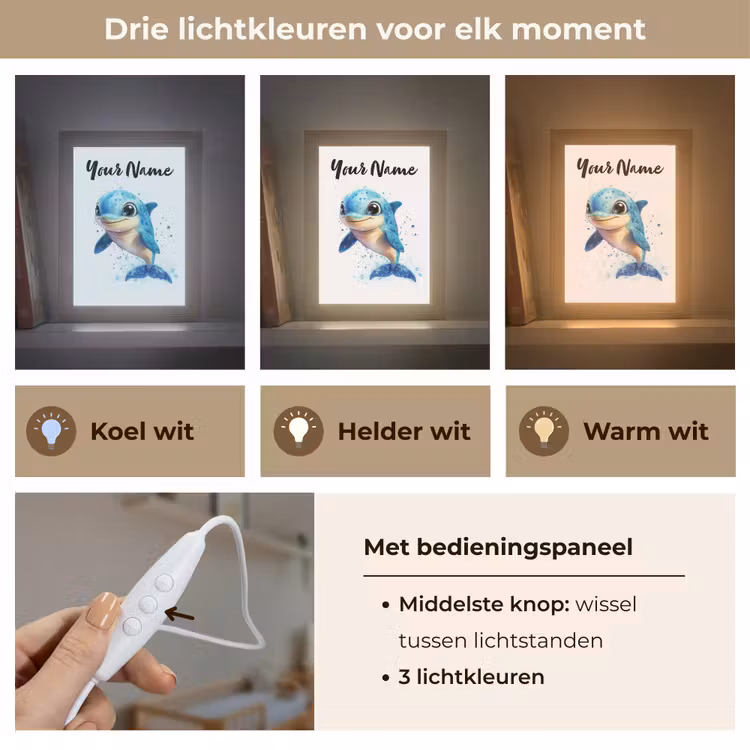 Dolfijn - Blauw - Water - Druppels Light Box met kabel (Kinderlampje) klein -USP_lichtkleurNL
