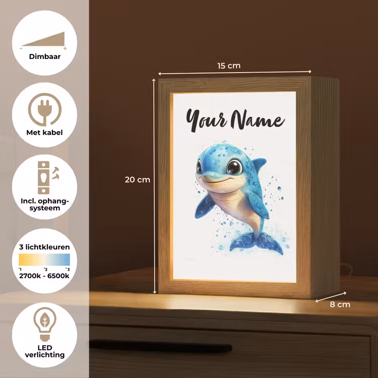 Dolfijn - Blauw - Water - Druppels Light Box met kabel (Kinderlampje) klein -USP_NL