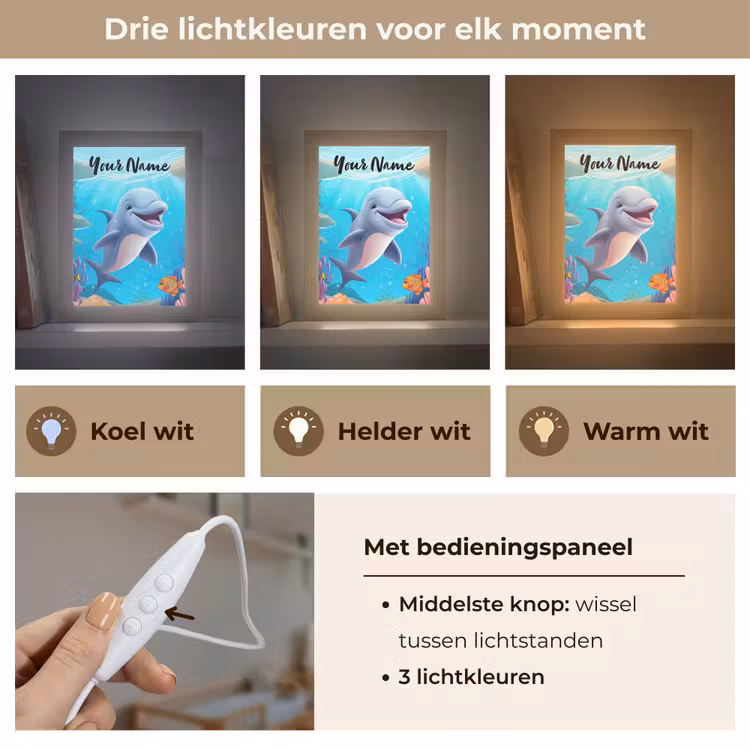 Dolfijn - Zeedieren - Onderwater - Kinderen - Meisjes Light Box met kabel (Kinderlampje) klein -USP_lichtkleurNL