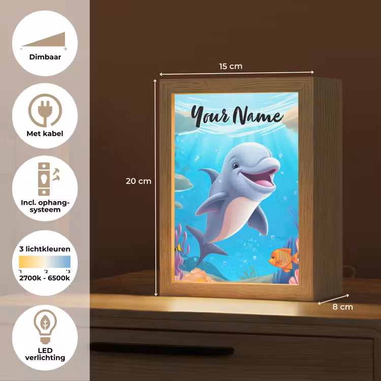 Dolfijn - Zeedieren - Onderwater - Kinderen - Meisjes Light Box met kabel (Kinderlampje) klein -USP_NL
