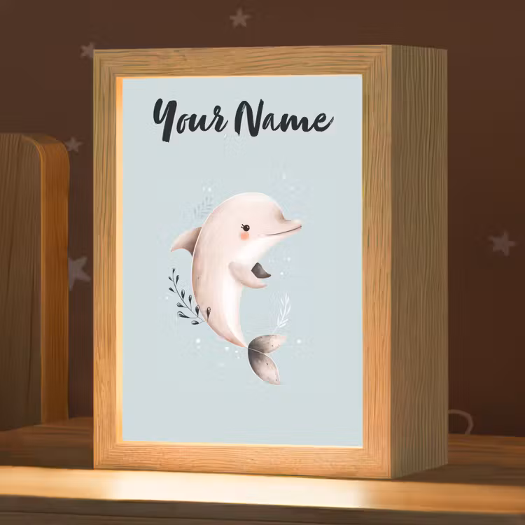 Dolfijn - Zeewier - Grijs Light Box met kabel (Kinderlampje) klein -zzz_3d_website