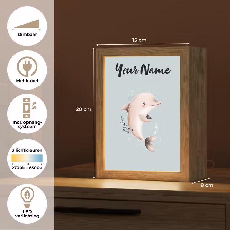 Dolfijn - Zeewier - Grijs Light Box met kabel (Kinderlampje) klein -USP_NL
