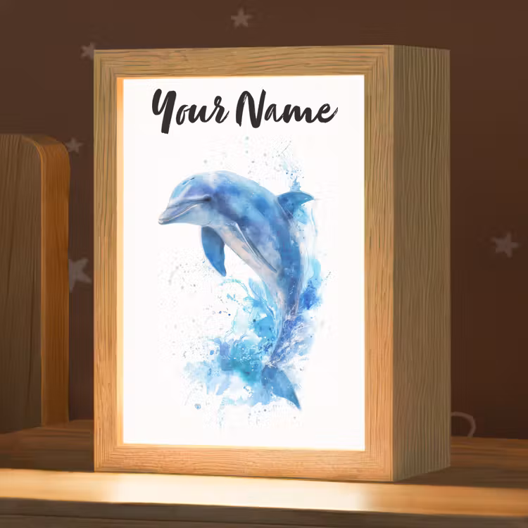 Dolfijn - Water - Blauw Light Box met kabel (Kinderlampje) klein -zzz_3d_website