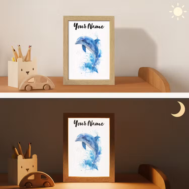 Dolfijn - Water - Blauw Light Box met kabel (Kinderlampje) klein -sfeer3_kind