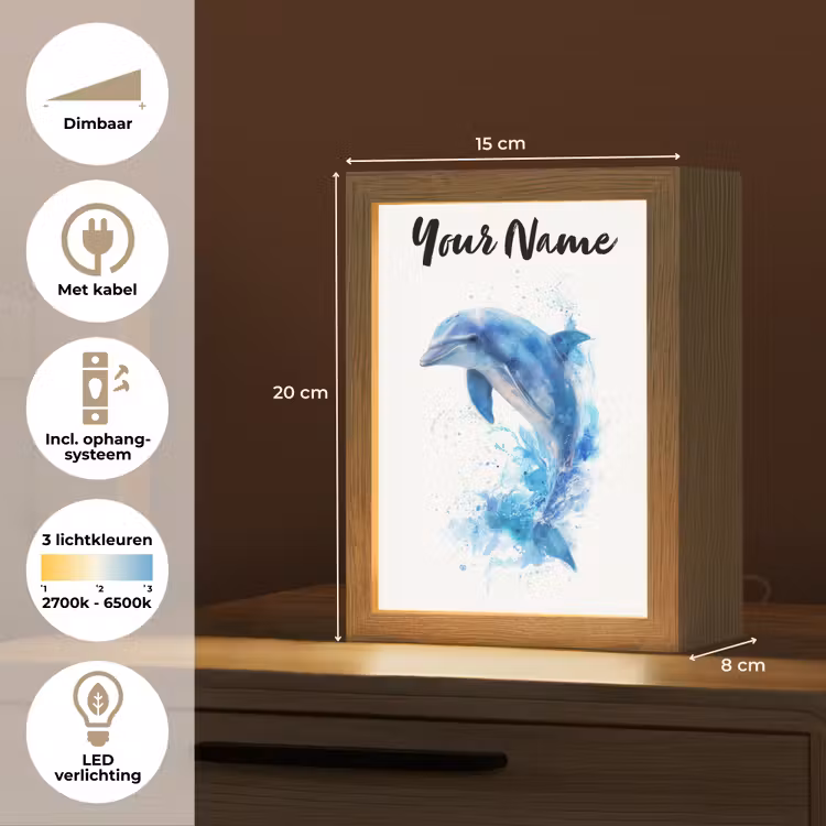 Dolfijn - Water - Blauw Light Box met kabel (Kinderlampje) klein -USP_NL