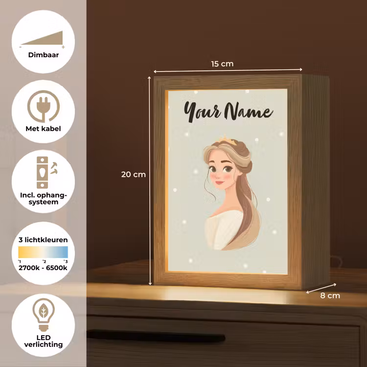 Stippen - Prinses - Kroon - Haar Light Box met kabel (Kinderlampje) klein -USP_NL