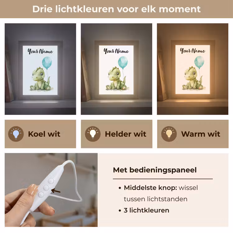 Draak - Baby dier - Blauwe ballon Light Box met kabel (Kinderlampje) klein -USP_lichtkleurNL