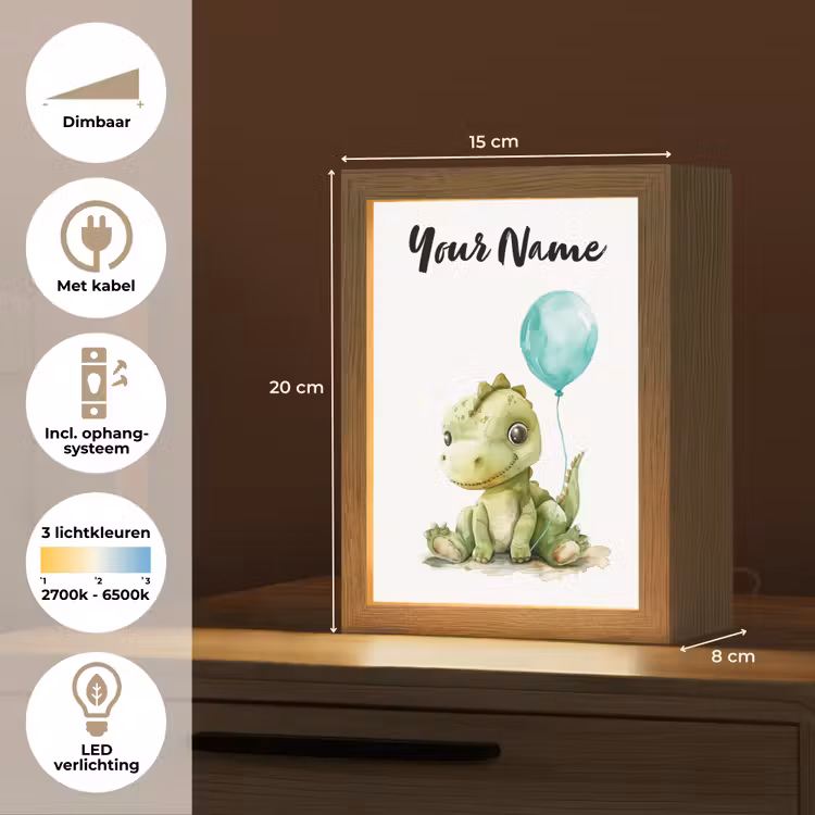 Draak - Baby dier - Blauwe ballon Light Box met kabel (Kinderlampje) klein -USP_NL